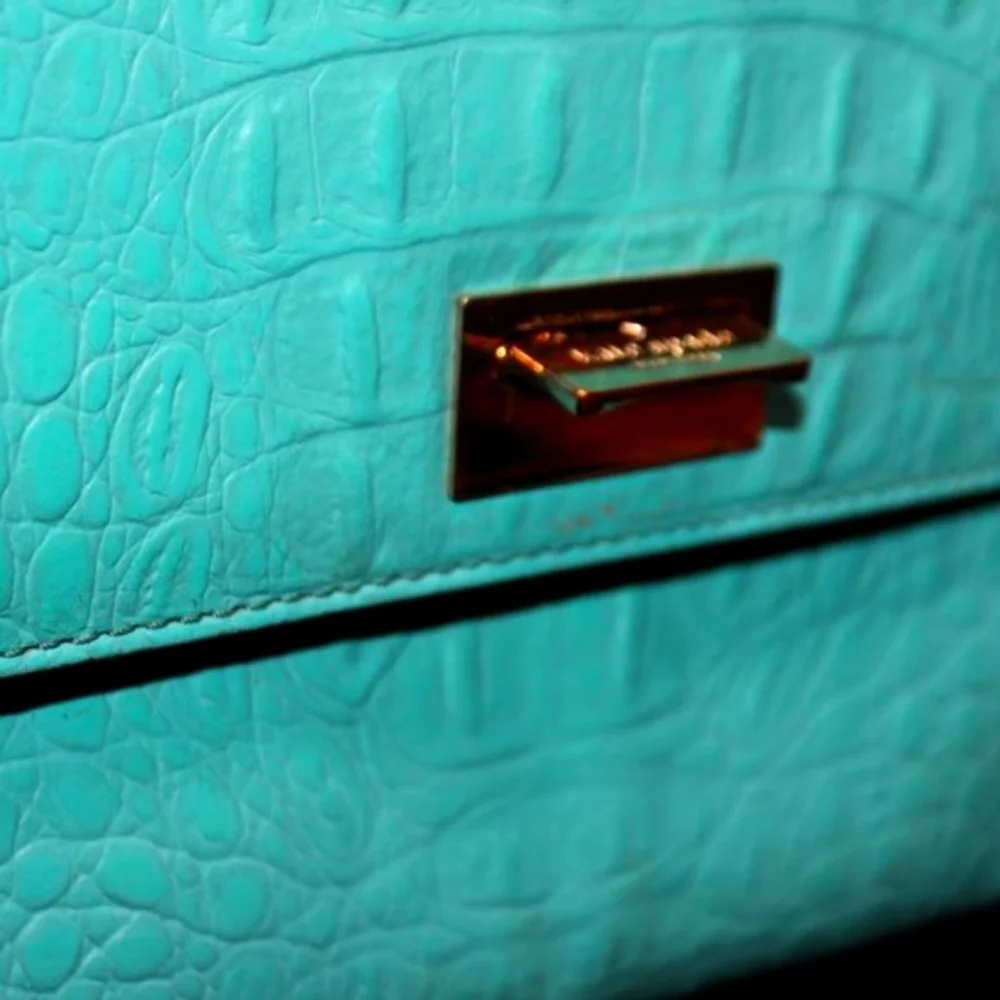 Kate Spade New York Turquoise Crocodile Print Leather Shoulder Bag